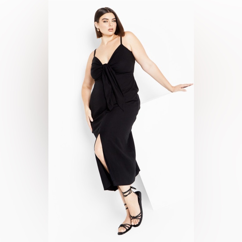 City Chic Black Tie Front Midi Dress